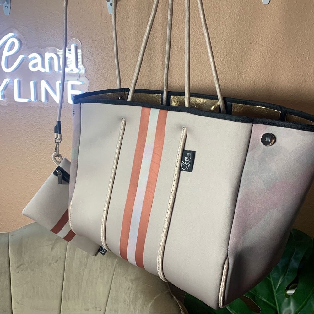 waterproof neoprene SAHARA PEARL & ROSE 2-in-1 Tote Crossbody + COACH TORY swag